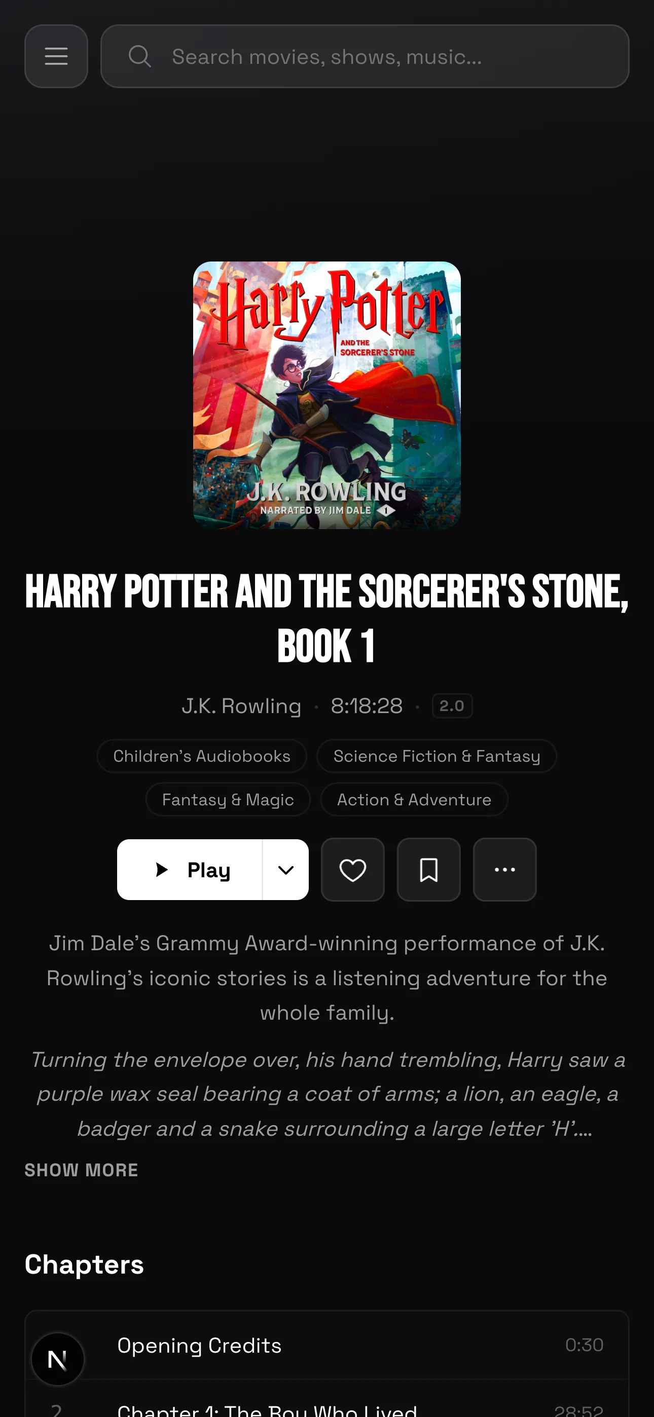 Audiobook info on mobile